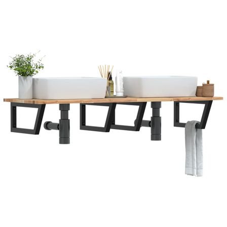 Étagère de vasque murale acier et bois massif d'acacia