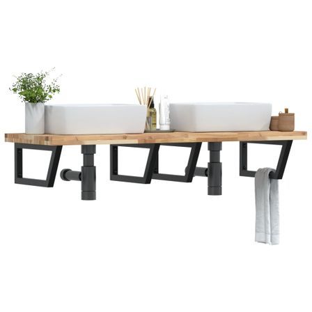 Étagère de vasque murale acier et bois massif d'acacia