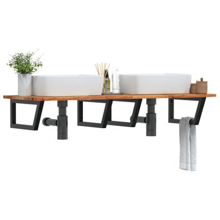 Étagère de vasque murale acier et bois massif d'acacia