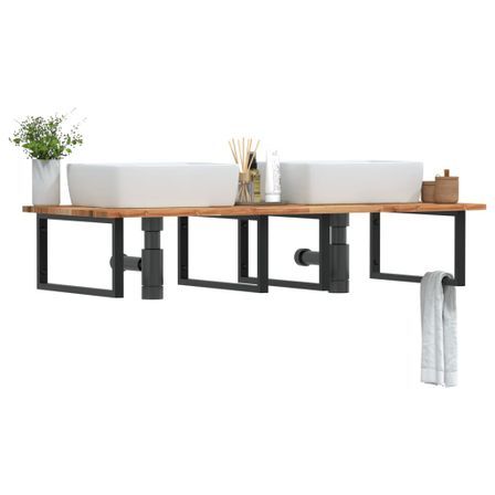 Étagère de vasque murale acier et bois massif d'acacia