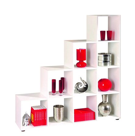 Etagère escalier 10 cases bois mélaminé blanc Alto