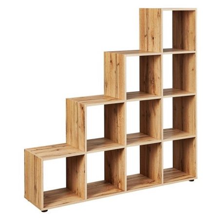 Etagère escalier 10 cases mélaminé chêne clair Amiatch