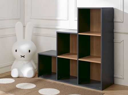 Etagère escalier 6 cases anthracite et merisier clair Multicases