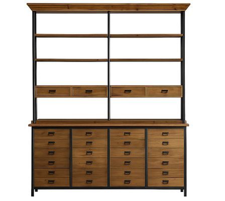 Étagère industrielle TIMA – Bois massif d’orme et acier noir mat