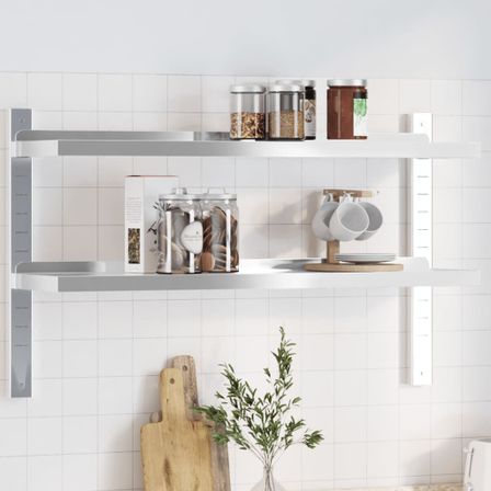 Étagère murale 2 niveaux 100x23,5x60cm argenté acier inoxydable