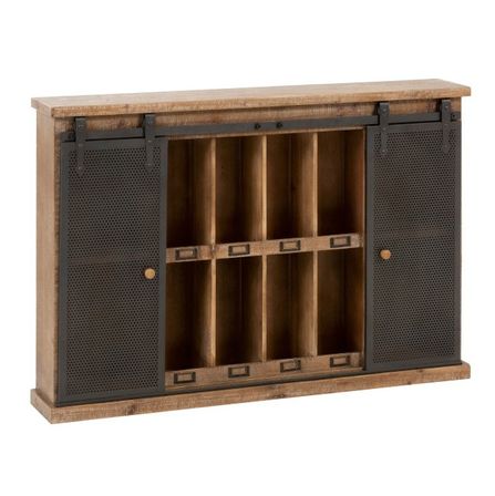 Etagère murale bois massif foncé et métal noir Bothar