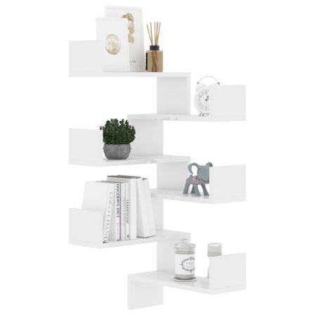 Étagère murale d'angle 2pcs Blanc brillant 40x40x50cm