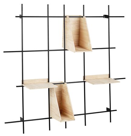 Etagère murale en bois de l'hévéa blanchi et pieds acier noir Dino 105 cm
