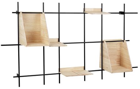 Etagère murale en bois de l'hévéa blanchi et pieds acier noir Dino 140 cm