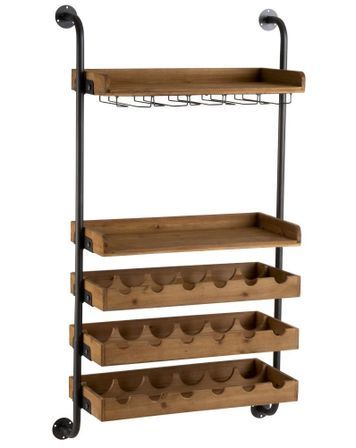 Etagère murale range-bouteilles bois massif foncé Dédé L 68 cm