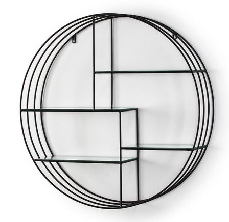 Étagère murale ronde métal noir et verre D 91 cm