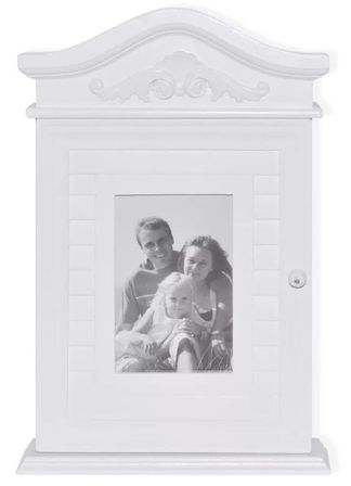 Étagère porte-clés 1 porte avec cadre photo pin massif blanc Frenchy