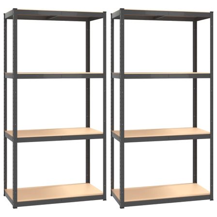Étagères à 4 niveaux 2pcs Anthracite Acier et bois d'ingénierie