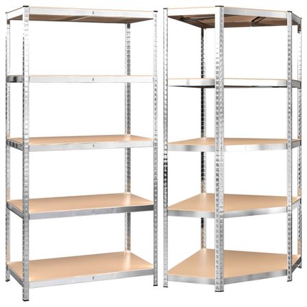Étagères à 5 niveaux 2 pcs Argenté Acier et bois d'ingénierie