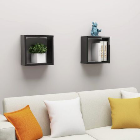 Étagères cube murales 2 pcs Noir brillant 30x15x30 cm