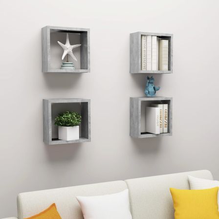 Étagères cube murales 4 pcs Gris béton 30x15x30 cm