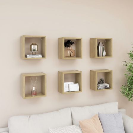 Étagères cube murales 6 pcs Chêne sonoma 26x15x26 cm