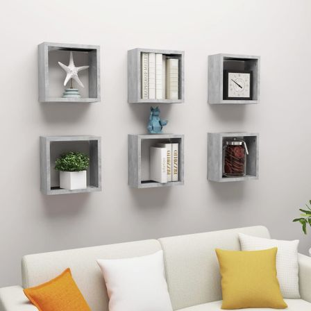 Étagères cube murales 6 pcs Gris béton 30x15x30 cm