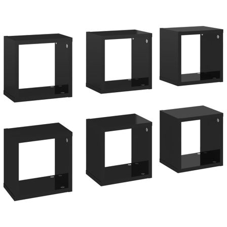 Étagères cube murales 6 pcs Noir brillant 22x15x22 cm