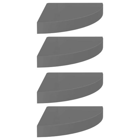 Étagères d'angle flottantes 4 pcs Gris brillant 25x25x3,8cm MDF