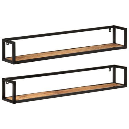 Étagères murales 2 pcs 110x17x17 cm bois massif manguier et fer