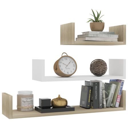 Étagères murales 3 pcs Blanc et chêne sonoma