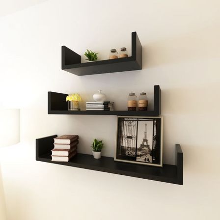 Étagères murales 3 pcs Forme de U MDF Noir