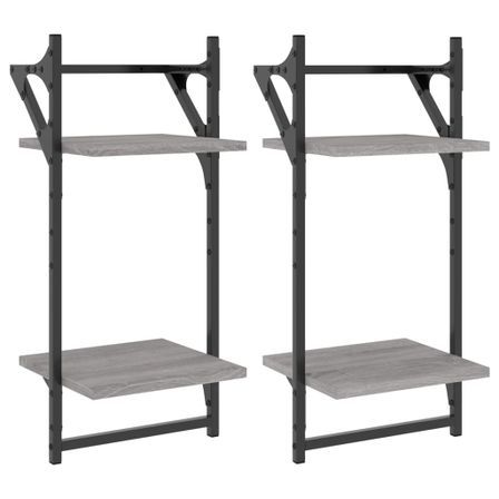 Étagères murales à 2 niveaux avec barres 2 pcs sonoma gris