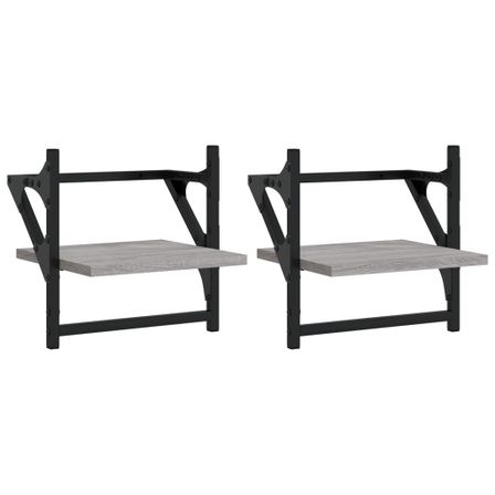Étagères murales avec barres 2 pcs sonoma gris 30x25x30 cm