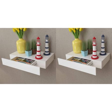 Étagères murales avec tiroirs 2 pcs Blanc 48 cm