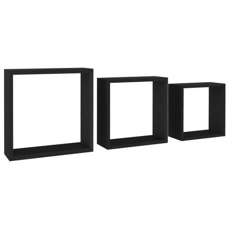 Étagères murales sous forme de cube 3 pcs Noir MDF