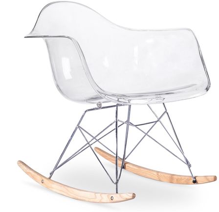 Fauteuil à bascule polycarbonate transparent et pieds hêtre Mary
