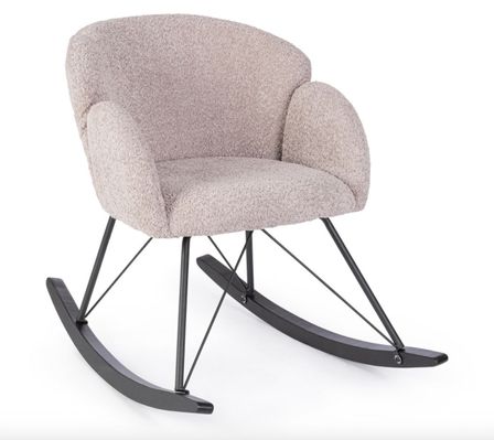 Fauteuil à bascule SIBILLA – tissu bouclé & pieds acier noir