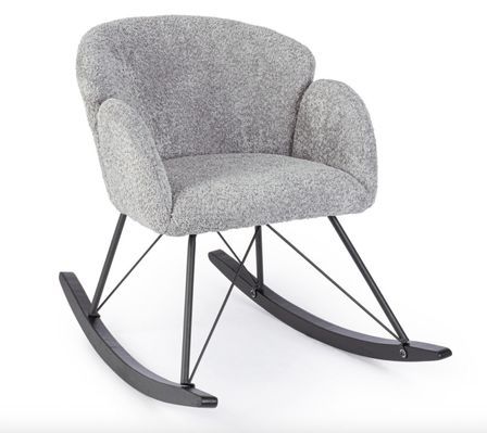 Fauteuil à bascule SIBILLA – tissu bouclé & pieds acier noir