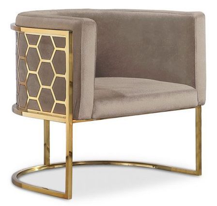 Fauteuil arrondi velours taupe et métal doré Chanum