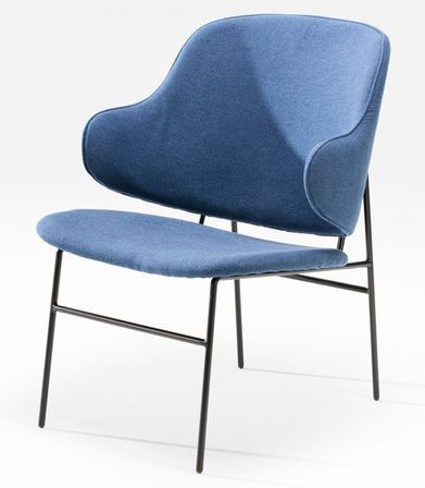 Fauteuil avec accoudoirs tissu bleu et pieds métal noir Aaron
