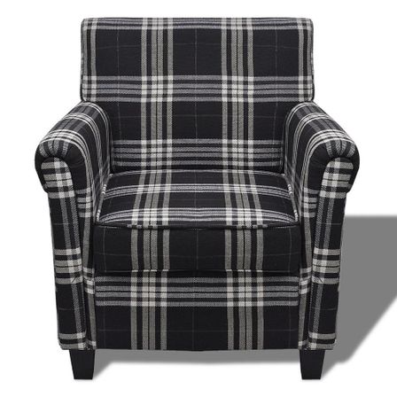 Fauteuil avec coussin noir tissu à grand carreaux
