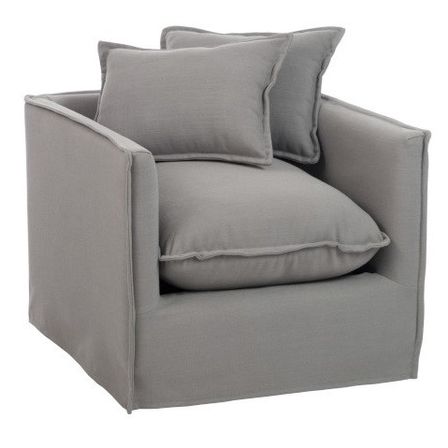 Fauteuil avec coussins tissu gris et bois massif clair Omani