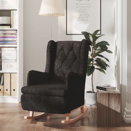 Fauteuil avec pieds à bascule en bois d'hévéa Noir Tissu