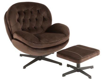 Fauteuil avec repose-pieds métal et tissu marron Sia