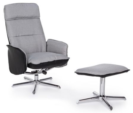 Fauteuil avec repose pieds polyester gris et simili cuir Josa