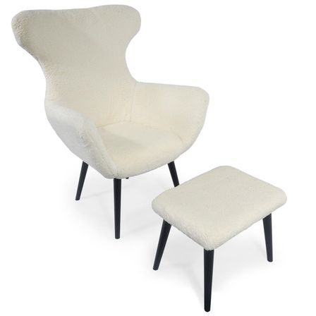 Fauteuil avec repose-pieds tissu crème et pieds noir Kantus