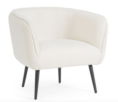 Fauteuil AVRIL – Tissu bouclé doux & pieds en acier noir
