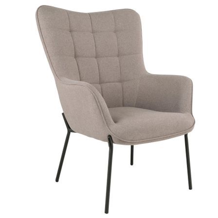 Fauteuil capitonné GLASGOW – Tissu beige & piétement en métal noir