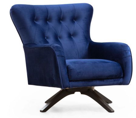Fauteuil capitonné velours bleu nuit Dolane 75 cm