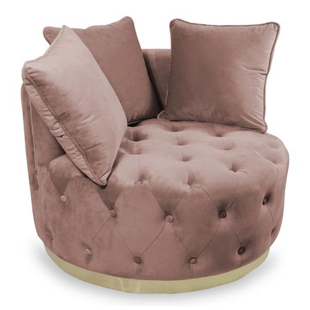 Fauteuil capitonné velours rose et pied métal doré Tinoe