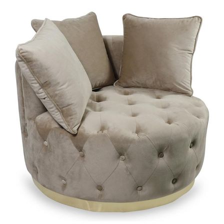Fauteuil capitonné velours taupe et pied métal doré Tinoe
