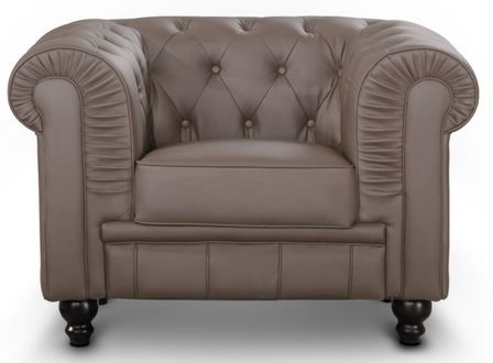 Fauteuil Chesterfield imitation cuir taupe British