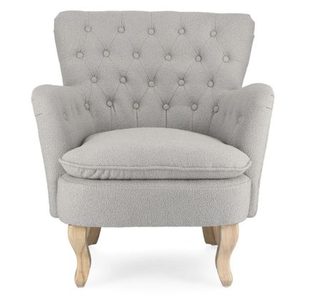 Fauteuil chesterfield ORLINS – Coton matelassé jaune & pieds en bois naturel