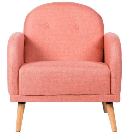 Fauteuil chic tissu rose et pieds bois clair BONKA